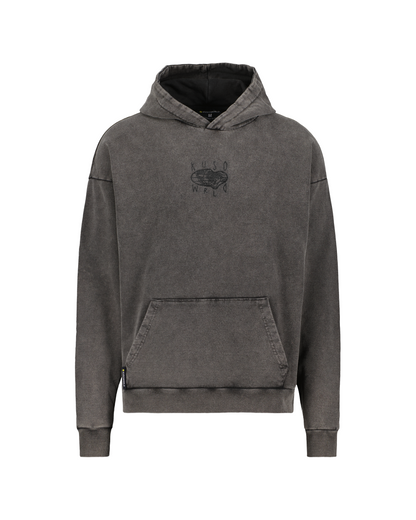 KUSOWORLD Washed Black Hoodie - WRLD Embroidery