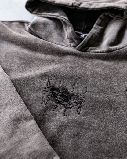 KUSOWORLD Washed Black Hoodie - WRLD Embroidery